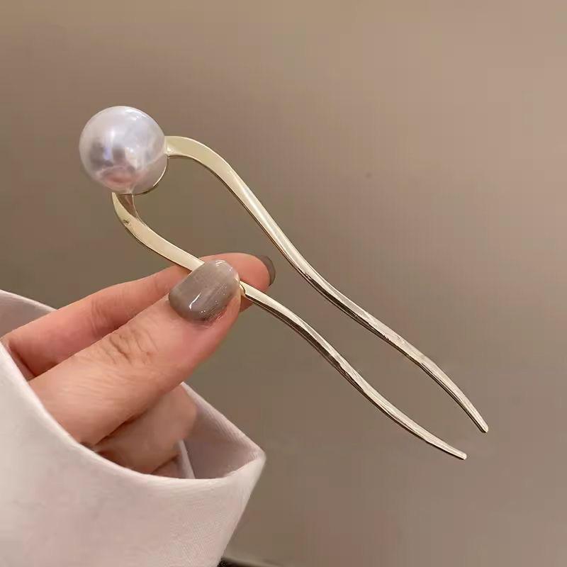 Imitation Pearl Hairpins Korean U-Shaped Metal Shell Hair Clip Pins Women Girls Hair Sticks Bun Maker Hair Styling Accessories