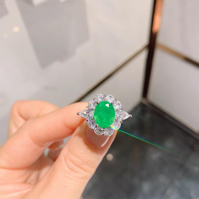 S925 Silver Needle Emerald Necklace Ring Earrings Jewelry Three Piece Set Wedding Banquet Party Accessories