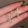 Punk Fashion Rhinestone Cross Earrings Kpop Zircon Cross Drop Earring for Women Grunge Egirl Earrings Charm Jewelry Accessories