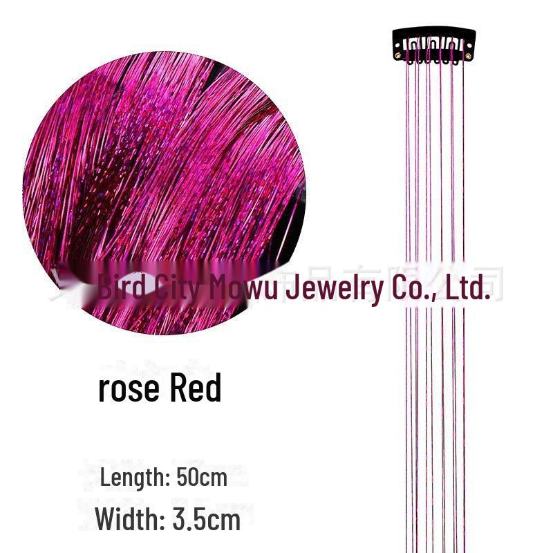 Set de extensii de păr cu beteală Laser Silk, format din 6 bucăți: Șuvițe aurii și argintii, fără cusur, colorate, cu sclipici