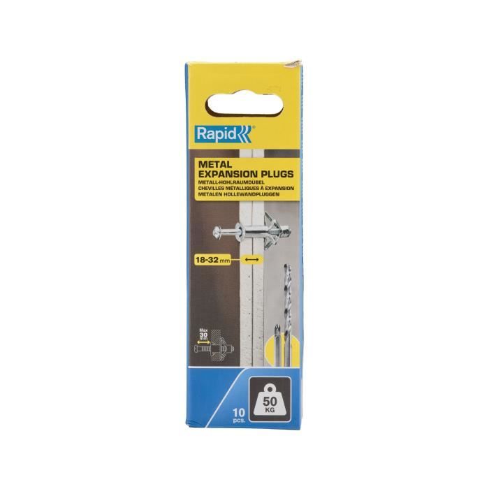 Expansion Anchors - RAPID - Metal for Plasterboard 18-32mm - Pack 10 - Max Load 50 Kg - (5001554)