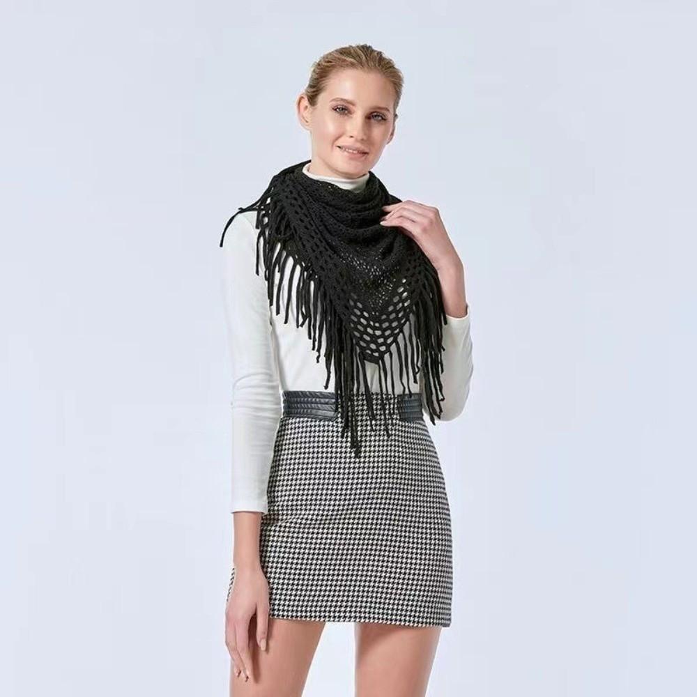 Retro Knitted Shawls Solid Color Women Shawls Casual Tassels Shawls  for Women
