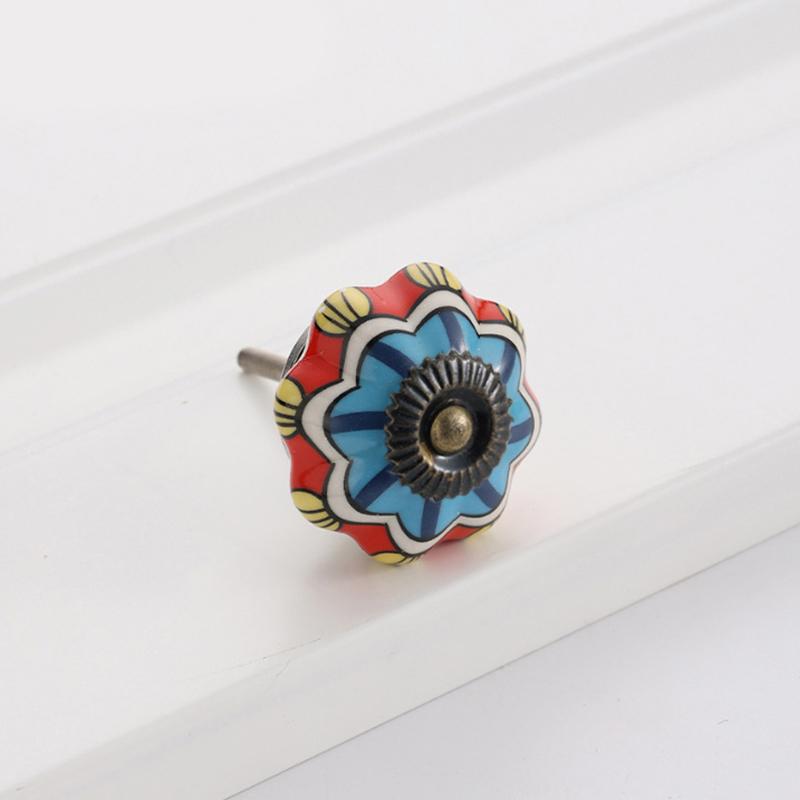 1PC Iron Material Vintage Cabinet Handle European Style Painted Pattern Exquisite Pumpkin Shape Home Decoration Multicolor
