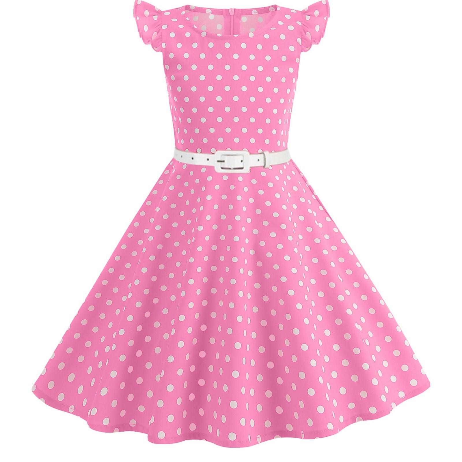 

Модное детское платье в горошек, свежая ретро-юбка 140 розовый