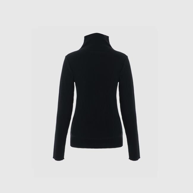 REEMNIK High-Neck Two-Way Zip-Up Ribbed Knit Top [Black]