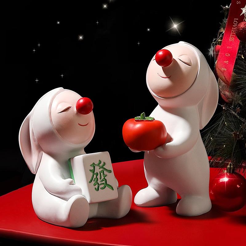 Rote Nase, reiche Kaninchen-Dekoration, Tisch, Harzpuppe, Einweihungsgeschenk, Wohnzimmer, Veranda, TV, Weinschrank, Dekoration