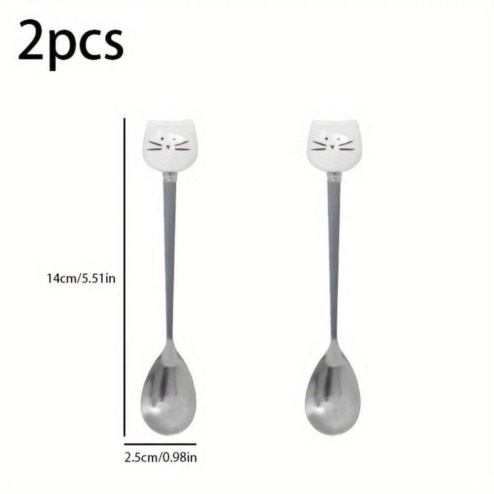 

Набор из 2 шт. Керамических и стальных ложек с длинной ручкой в виде милого кота — идеально подходит для кофе, десертов и многого другого — идеально подходит для дома, кухни, ресторана