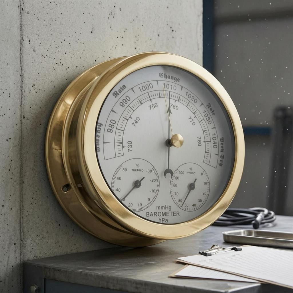 3 in 1 Meteorological Instrument Toned Dial Air Pressure Meter Polished Round Metal
