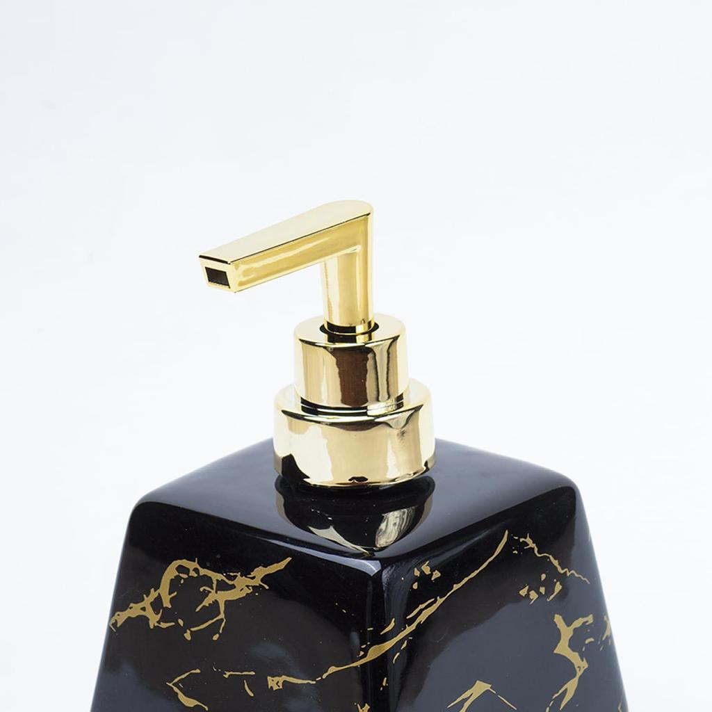 Czarny Ceramiczny Dozownik do Płynu z Wykończeniem Kamiennym do Kuchni (350 ml) | Butelka do mycia rąk do umywalki | Dozownik szamponu do łazienki