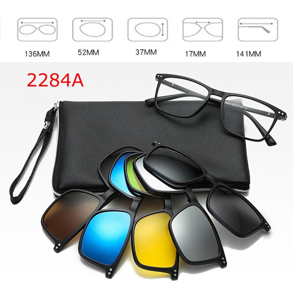 6 In 1 Polarized Sunglasses Men Women Magnetic Clip On Glasses TR90 Optical Prescription Eyeglass Frames Magnet Clips