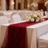 Pearl Chiffon Table Runner 3m Semi Transparent Gauze Mesh Table Cloth Fabric for Wedding Bridal Shower Party Dining Decoration