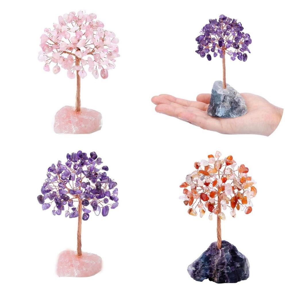 Natural Crystal Colorful Tree Ornament Irregular Base Craft Tabletop Decoration