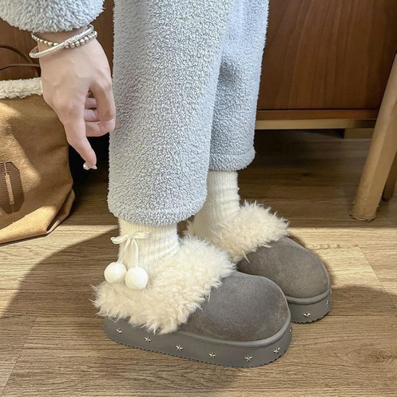 Fashion versatile velvet warm slippers for women to wear outside autumn and winter new thick-bottomed fluffy cotton slippers for women