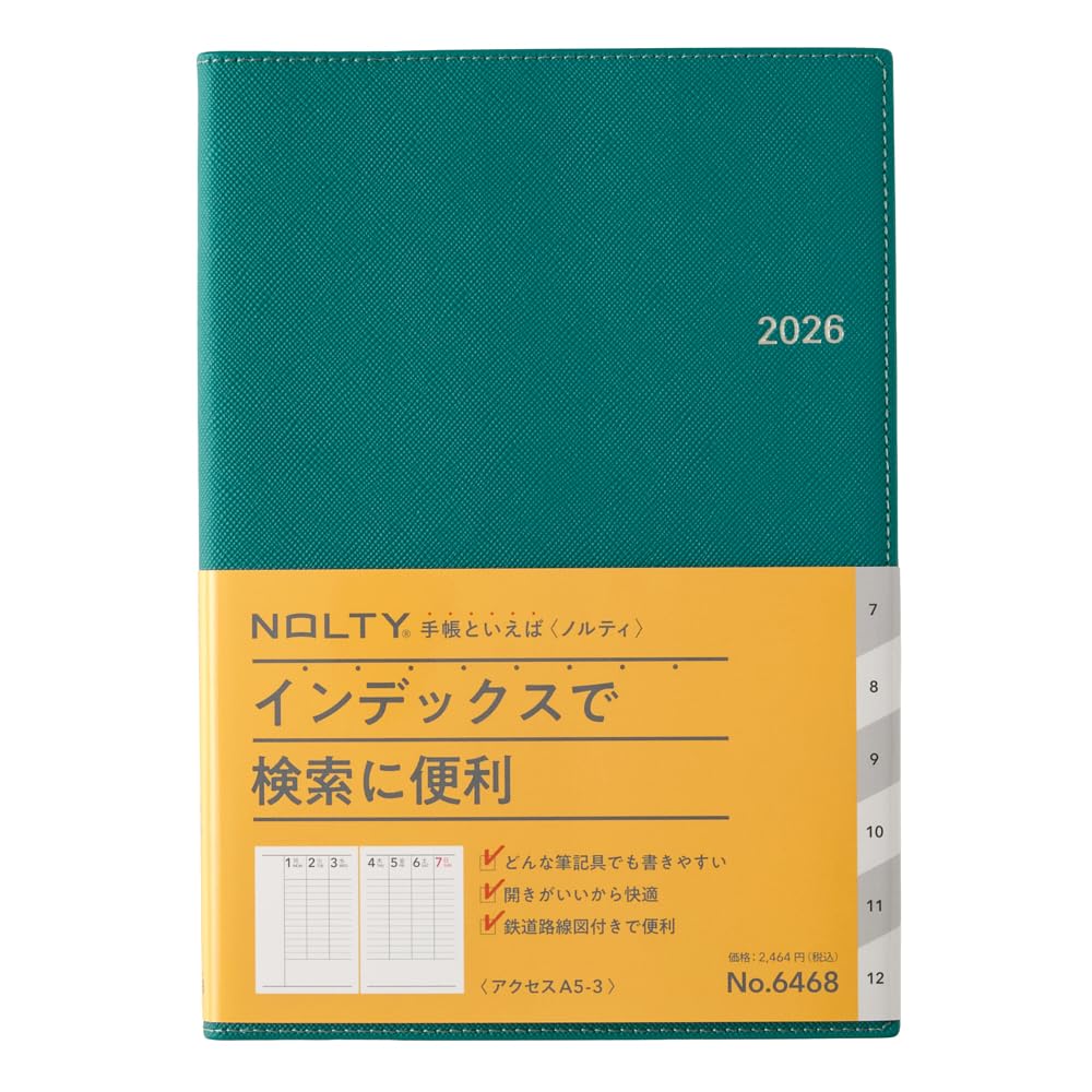 NOLTY Planner 2026 A5 Weekly Access 3 Green 6468 December (Starts 2025)