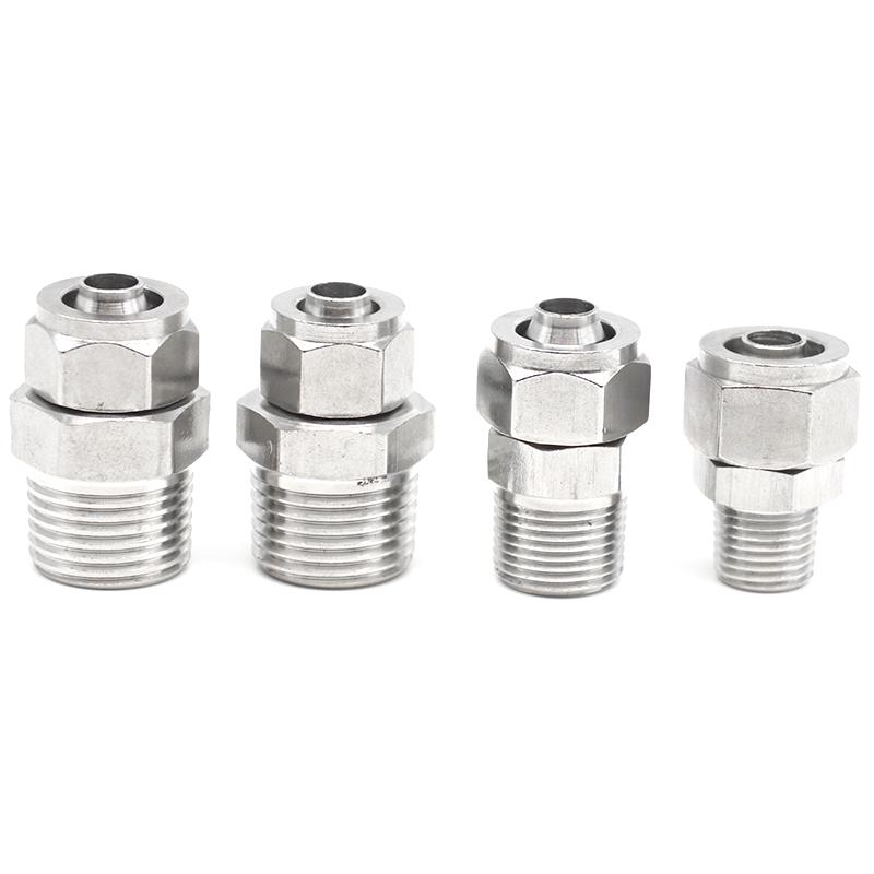 304 Stainless Steel Quick-Connect Air Tube Fitting with PTFE PU Nylon Hose Quick Lock Nut