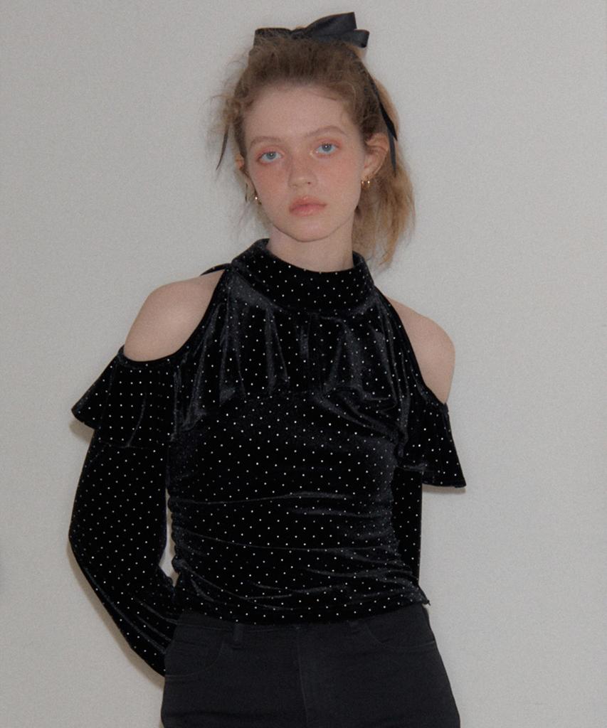 SALON DE YOHN Shoulder Point Velvet Blouse