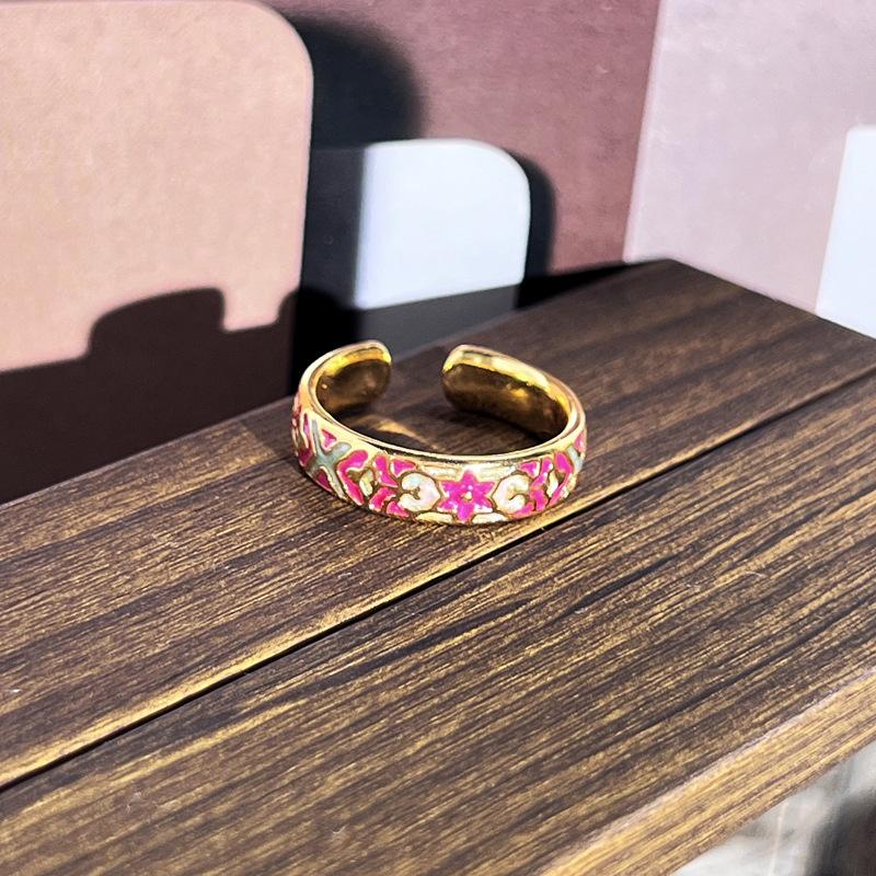 2026 Sweet and Cool Colorful Drip Glaze Temperament Court Style Retro Ring Female Flower Niche Ring