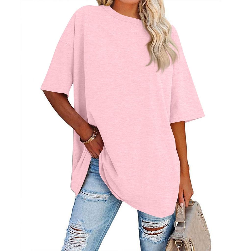 Womens' Fashionable And Casual Solid-color Basic Round-neck Short-sleeved Top