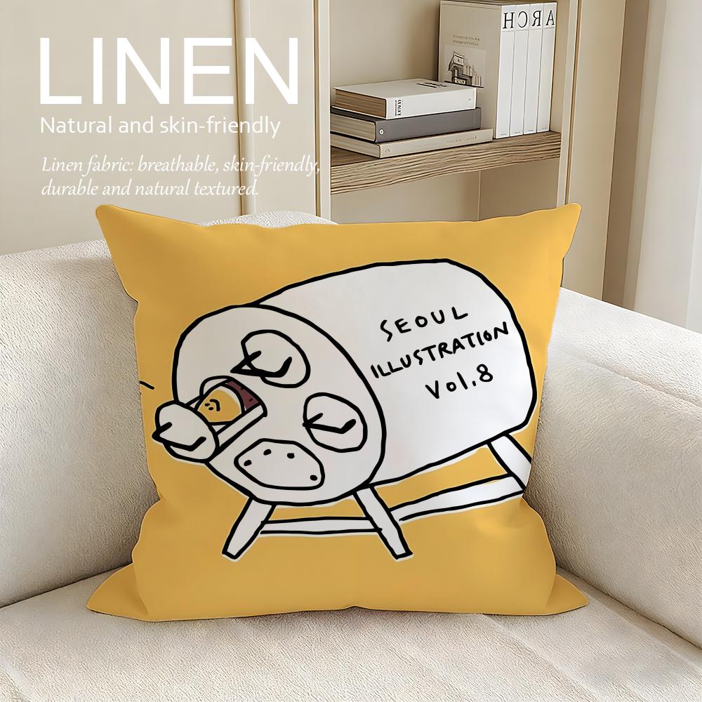 Cute Second Morning Cushion Cover Linen Decorative Pillowcase Set Pcs x x x Breathable Washable Sofa Cushion Cover