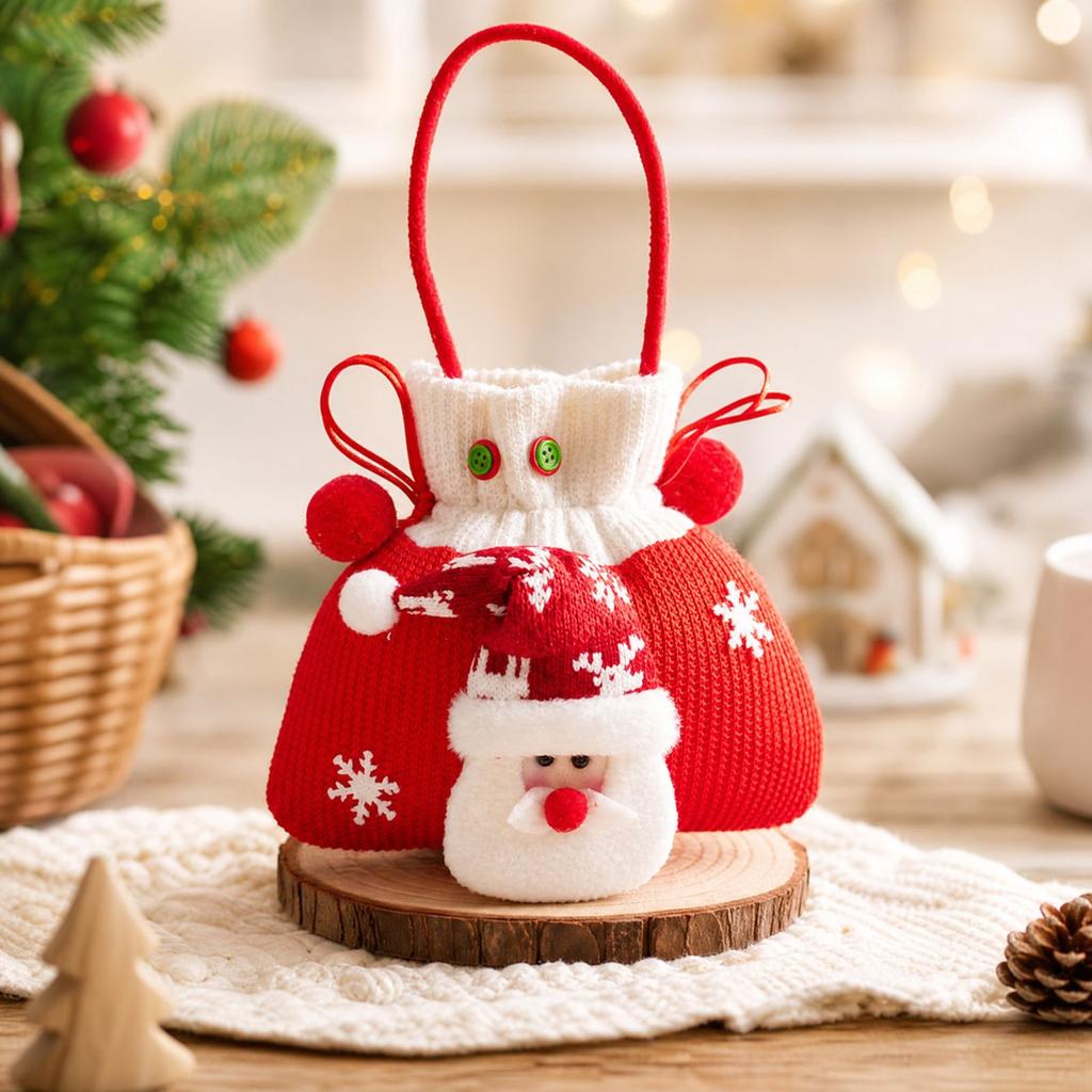 Christmas Goodie Bags for Kids, Small Candy Gift Bags with Handles and Button Closure for Christmas Eve Gifts