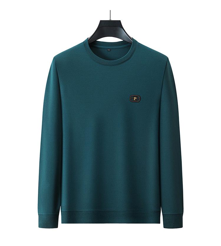 Men's Slim Fit Long-Sleeve T-Shirt, Round Neck, Solid Color, Roma Fabric, Pullover, Printed Sweatshirt