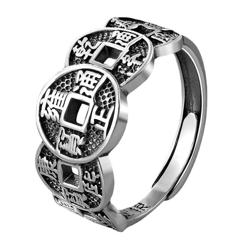 Retro New Lucky and Domineering Five Emperors Copper Coin Ring Men's and Women's Transshipment Personality Open Index Finger Ring