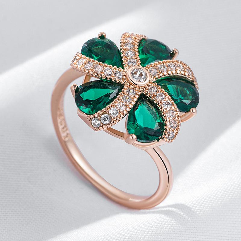 Full Shiny Green Natural Zircon Rings For Women Trend  Rose Gold Color Bride Wedding Fine Jewelry Crystal Gift