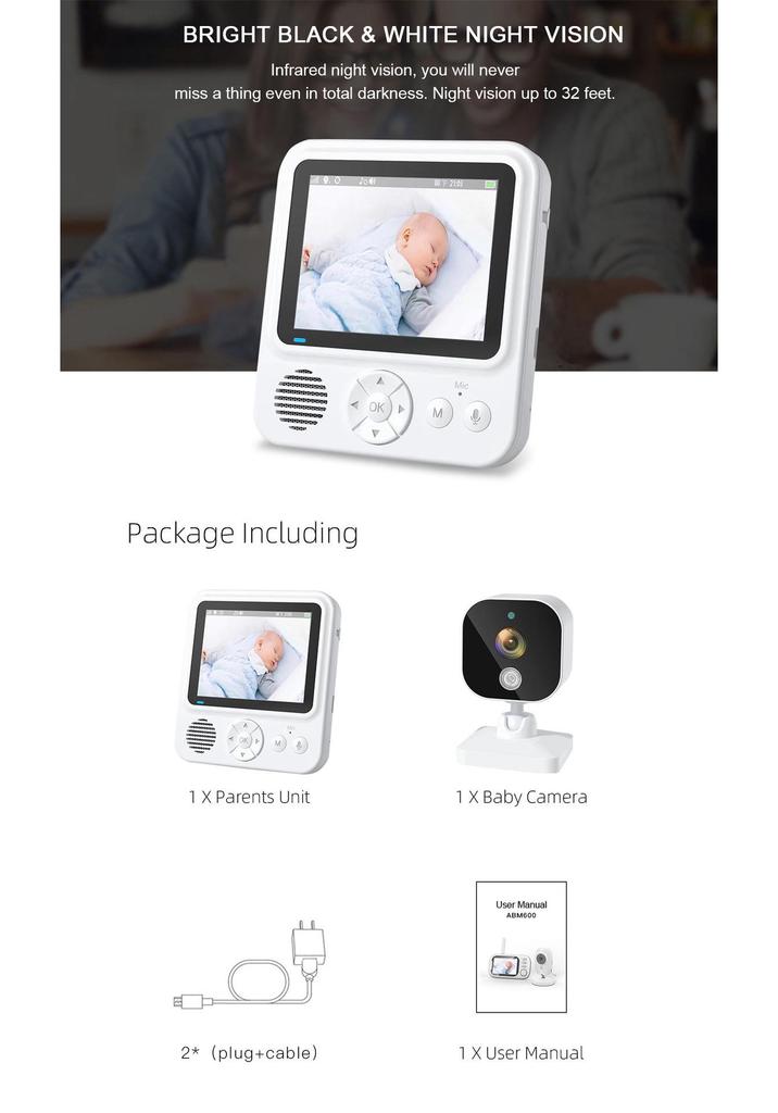 Smart Baby Monitor with Feeding Timer, Two-Way Audio, Temperature Sensor, and Lullaby Feature