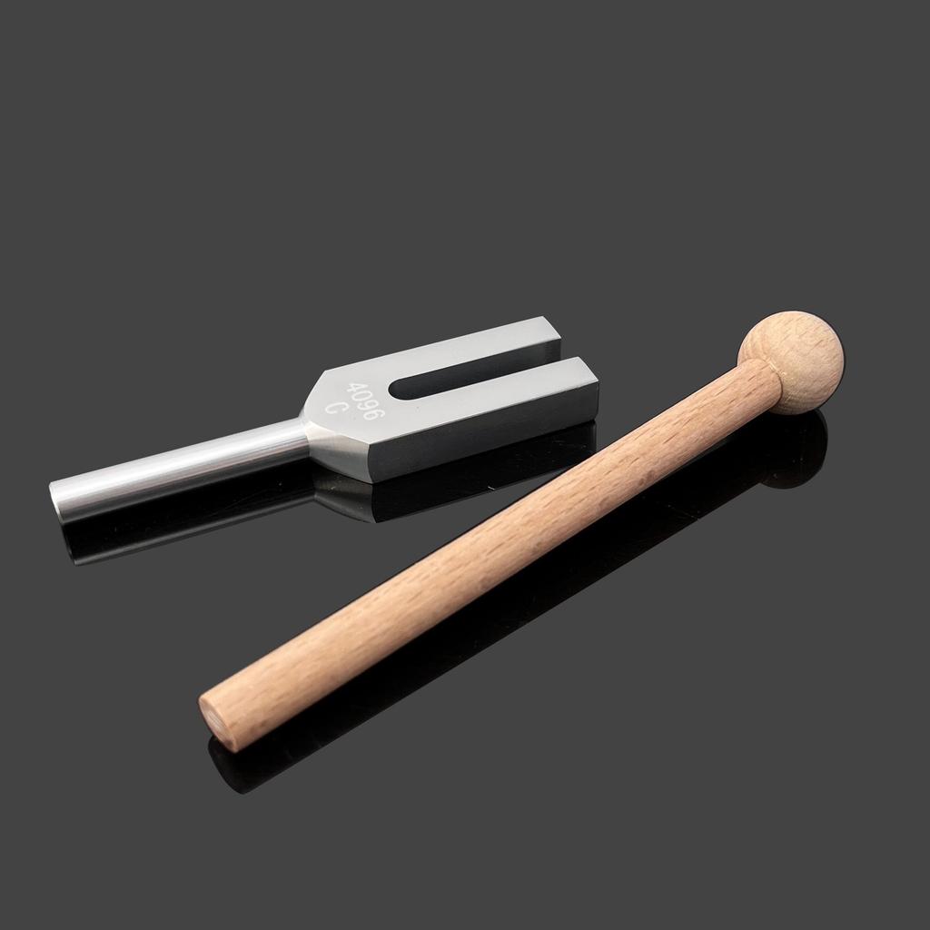 Tuning Fork Crystal Tuner 4096Hz with Wooden Mallet, Natural Crystal, Rubber Mallet, Crystal Point, and Storage Pouch for Purification, Angelic