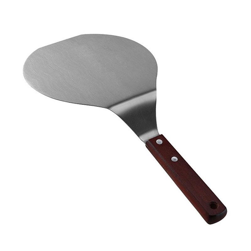 Large Round Stainless Steel Pizza Peel with Wooden Handle - Cake Transfer Tool & Baking Board