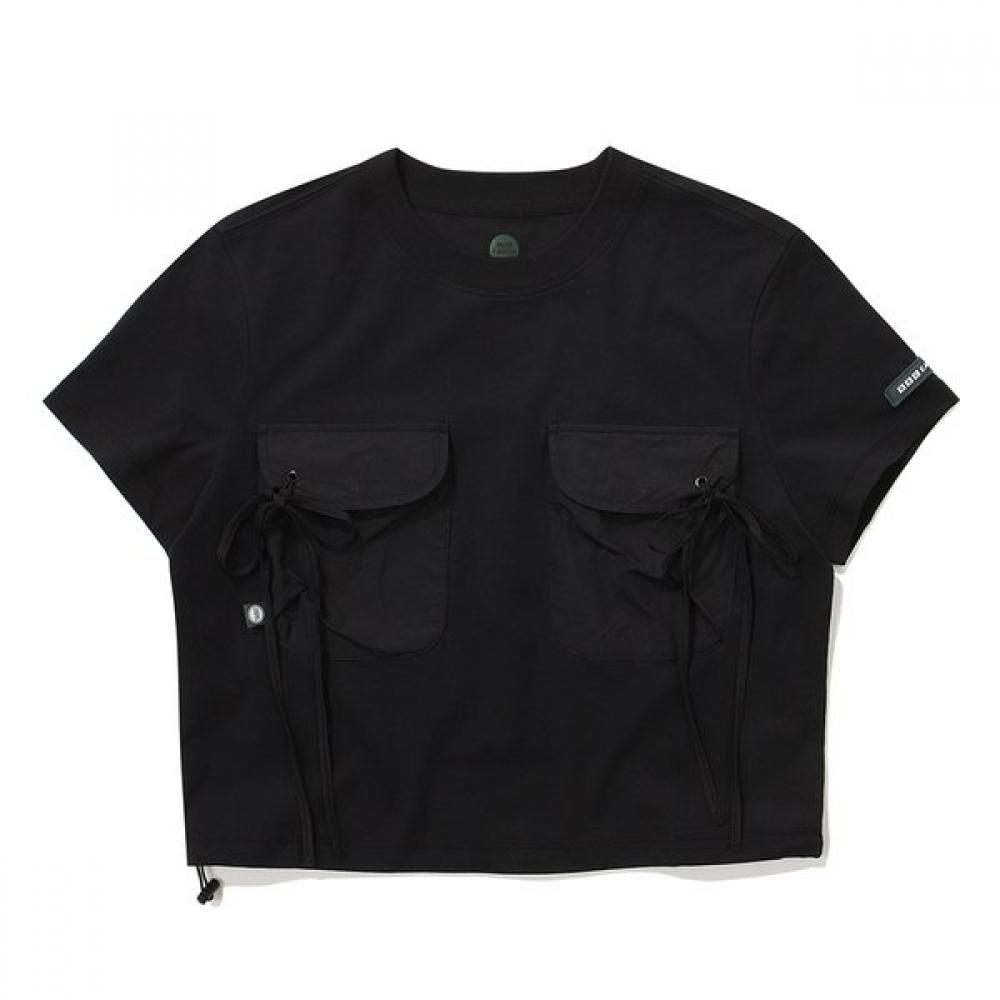Bbc EarTh Woman ShorT Sleeve T shirT Woven paTch pockeT  Black 095