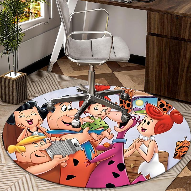 The Flint-stones Family round carpet Chair cushion Round Entryway Rug, Soft Round Rugs for Living Room, Bedroom, Circle Carpet decor gifts