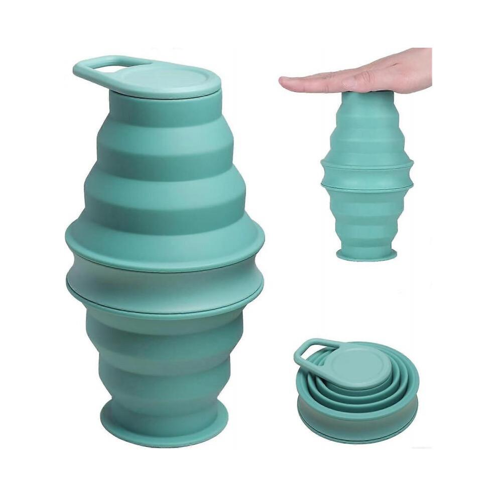 (Verde)Silicone Collapsible Water Bottle, 500ML BPA Free Foldable Water Bottle, Leakproof Folding Water Bottle, Camping Cup