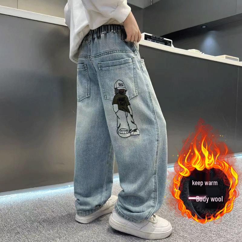 

Товсті штани з флісовою підкладкою для хлопчиків – Новий осінньо-зимовий стиль, Широкі джинси для дітей 150 cm