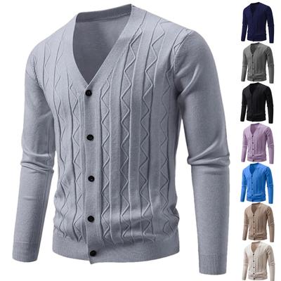 Mens Cardigan Sweater Casual Long Sleeve V Neck Buttons Down Cable Knit Shirts Textured Fall Winter Clothes