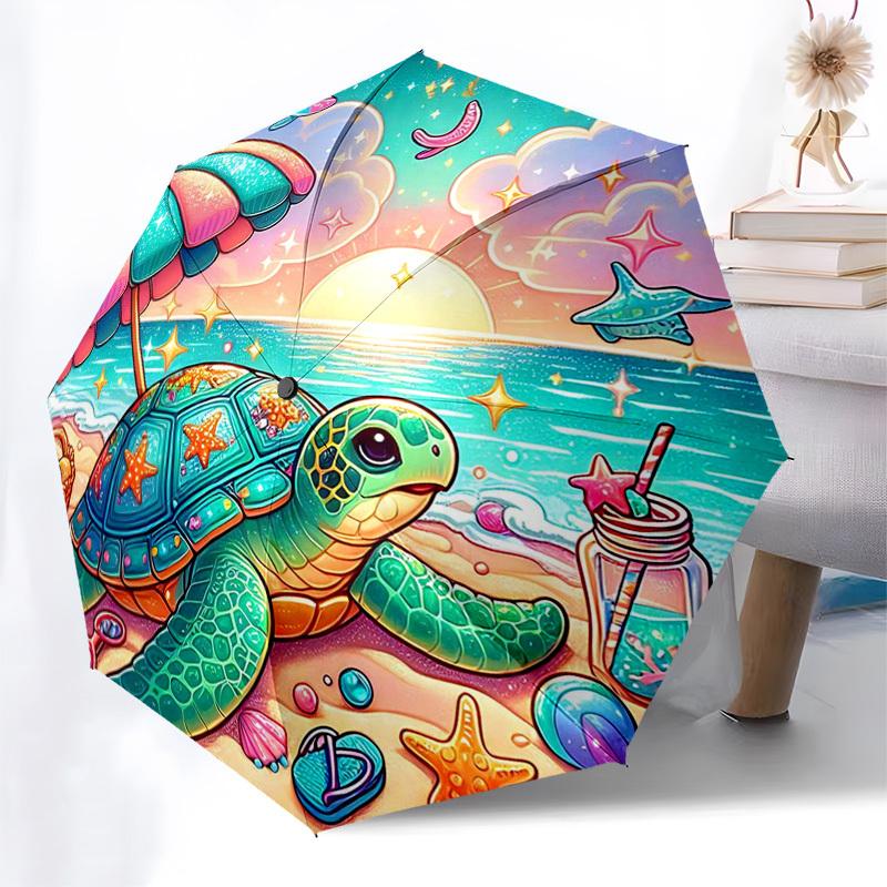 

1pc Beach Paradise Turtle Umbrella: Automatic Opening/Closing, Foldable Design, Iron Frame, Outdoor Use, Festival Gift, Suitable for Fans, Travel, Dai