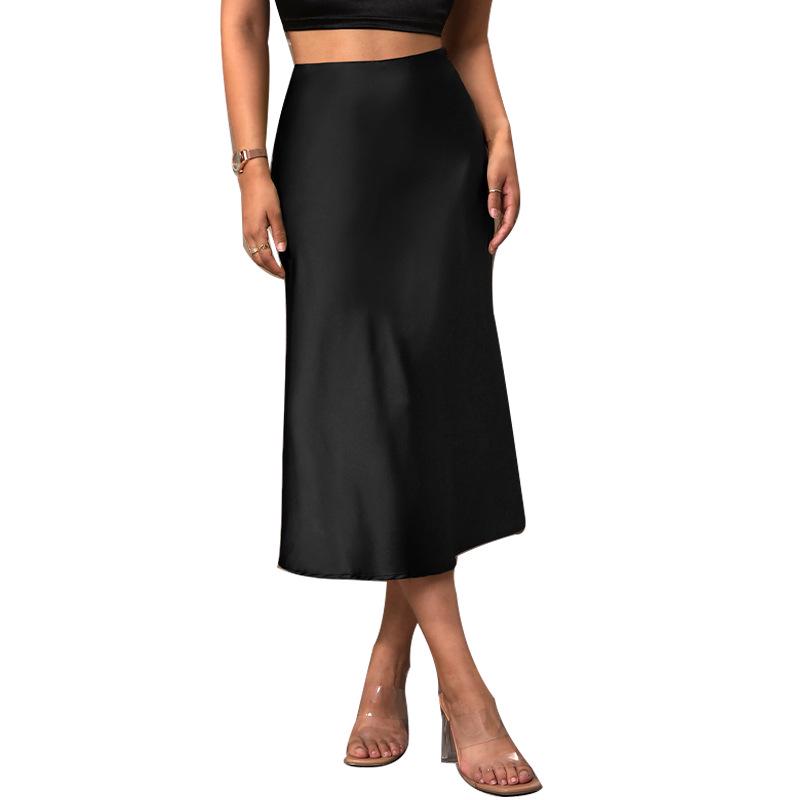 European & American Style Satin Midi Skirt - Spring/Summer 2025 - Elegant A-Line Polyester Skirt