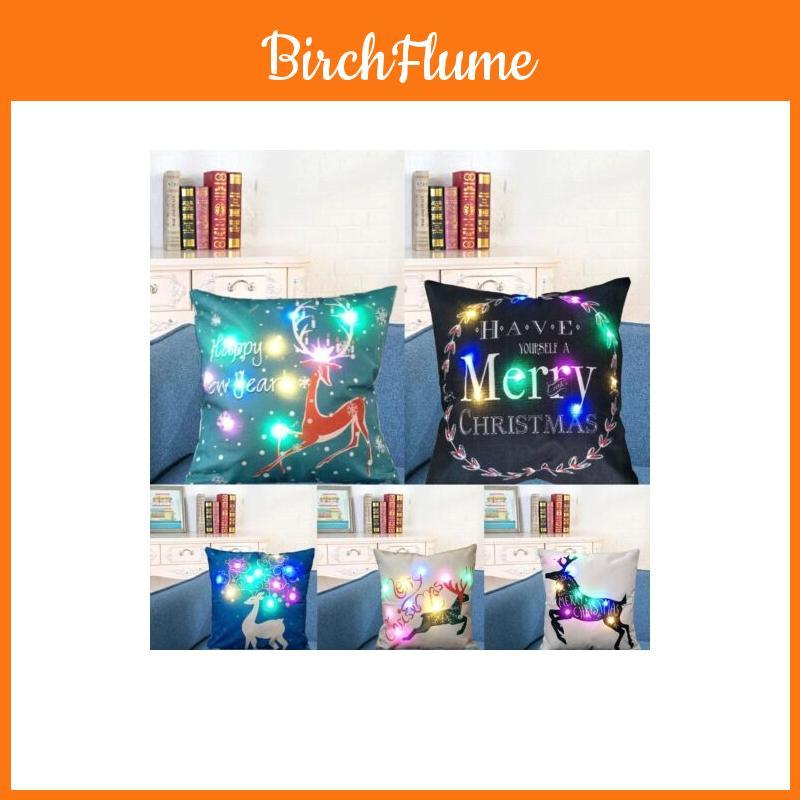 Premium Quality Christmas Led Light Cotton Linen Throw Pillow Case For Home Decor
