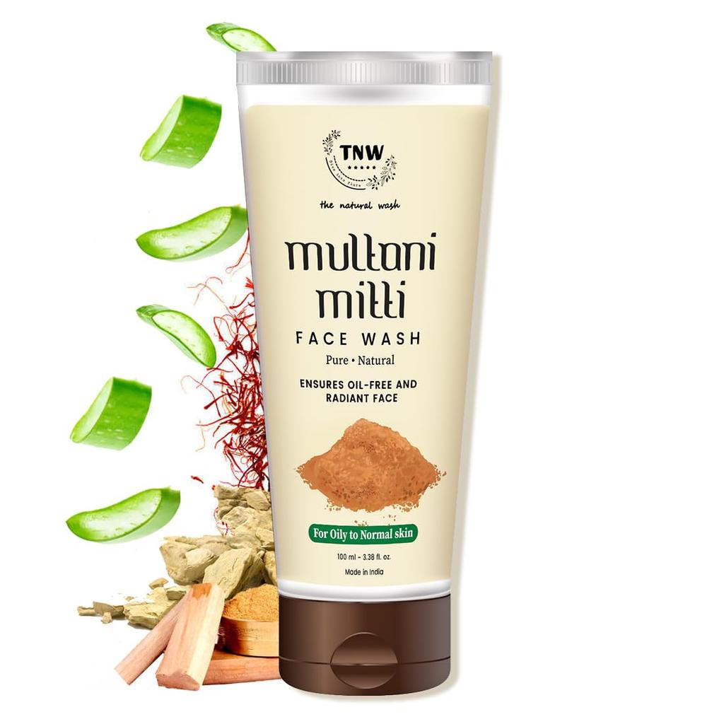 THE NATURAL WASH Multani Mitti with Ayurvedic Wisdom of Sandal Wood, Aloe Vera, Kashmiri Kesar Face Wash for Men and Women (100 ml)