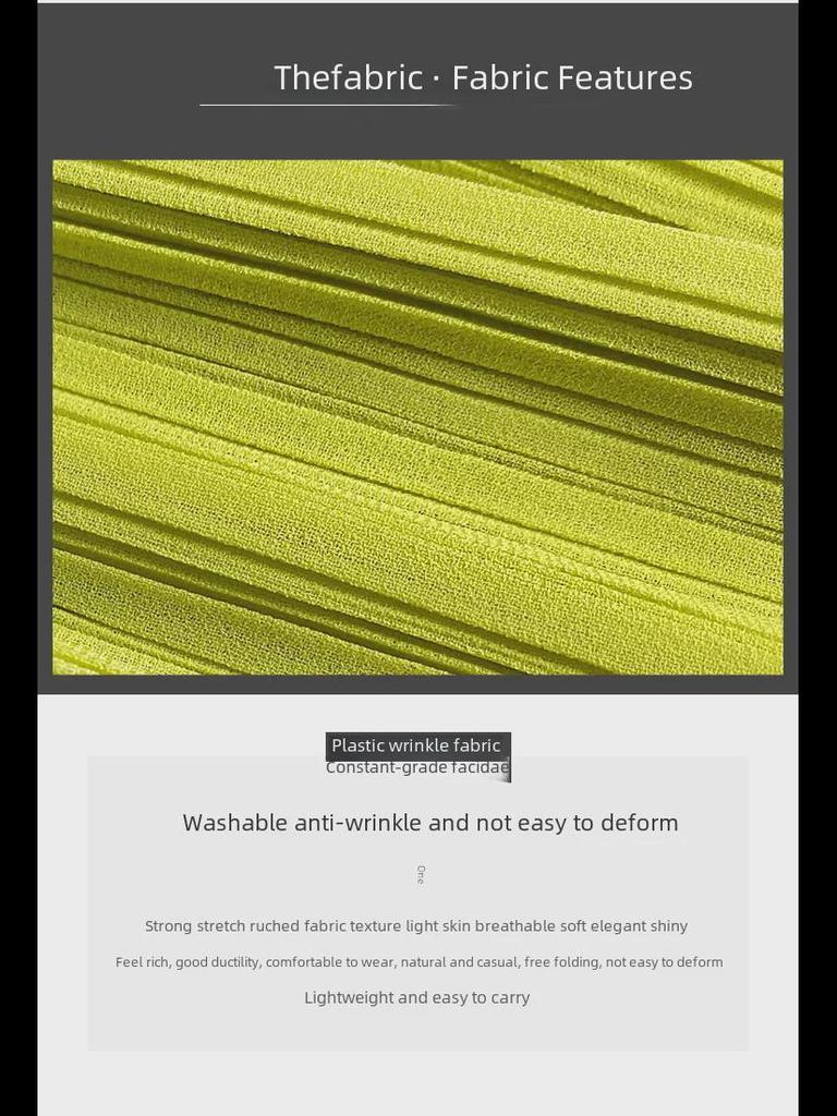 Women's Solid Color V-Neck Loose Pleated Mid-Length Dress for Spring 2025