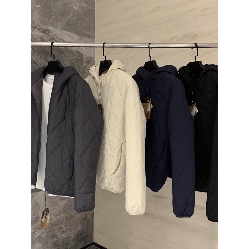 Japanese Unisex Diamond Pattern Hooded Jacket - High-Quality, Warm, Padded, Casual Cotton Outerwear for Autumn/Winter.