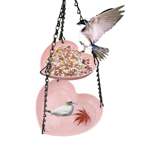 Hanging Bird Feeder for Outdoors Two-Tier Wild Bird Feeder Heart Shaped Seeds And Water Feeder Tray for Outside Garden Patio Deck Yard