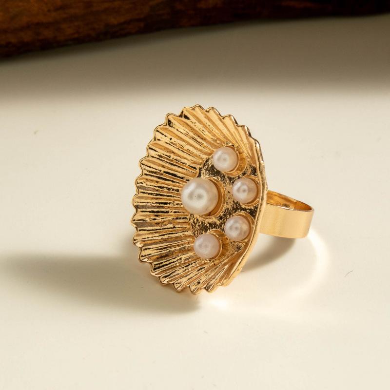 Jewelry Alloy Hollow Sun Pearl Ring, Geometric Irregular Flower Leaf Ring Set