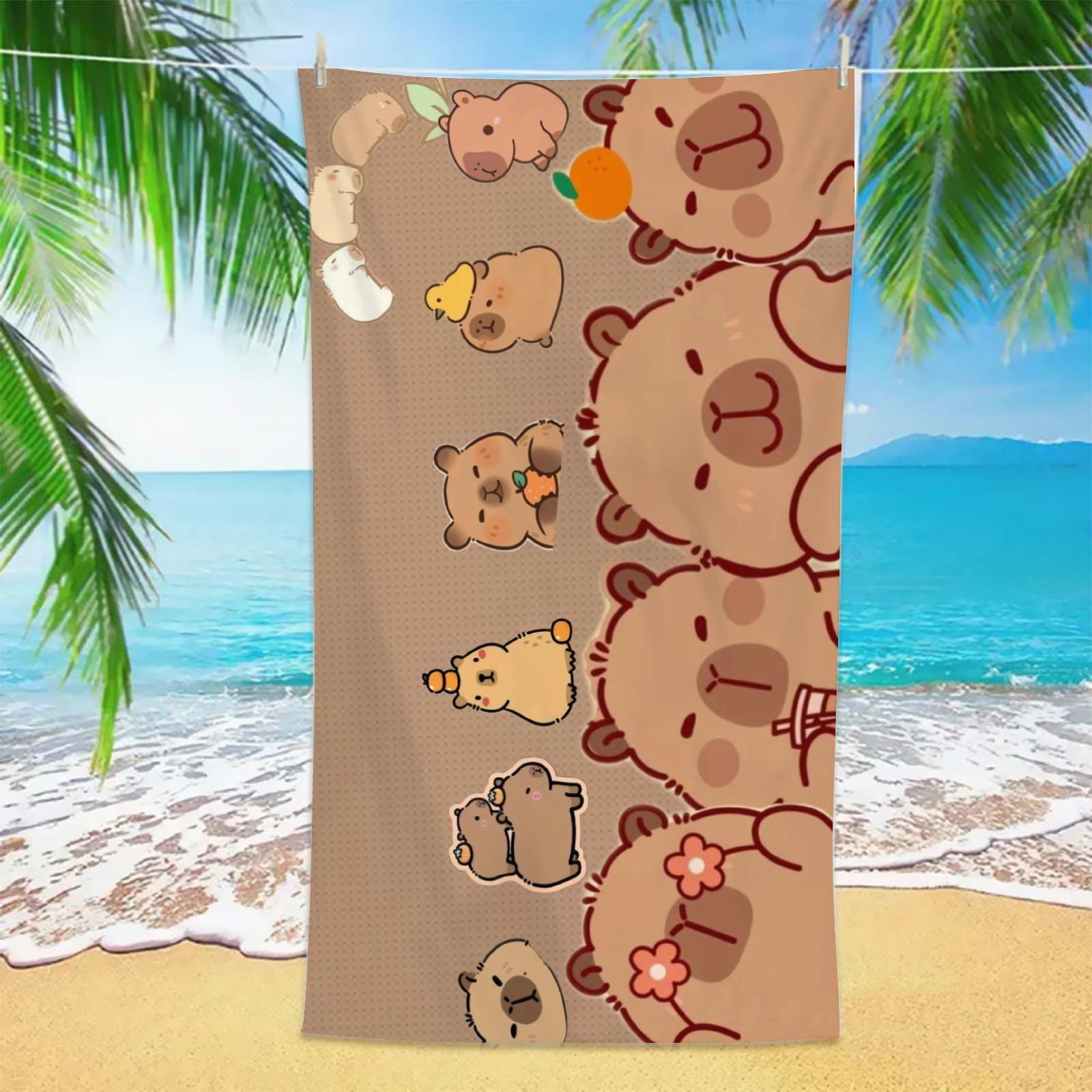 Lovely Capybara Beach Towel 1pc Lightweight Soft Microfiber Quick Dry Towel for Beach Pool Camping Girls Summer Vacation W30*H60(CM)