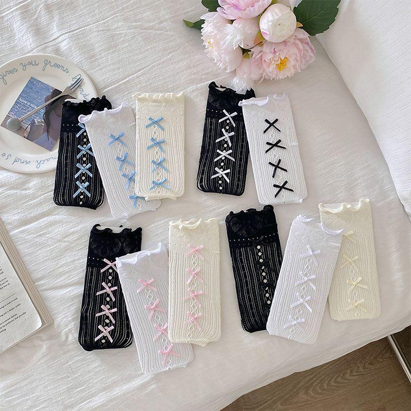 Korean-Style Girlish Princess Calf Socks | Sweet Ruffled Slouch Socks with Cute Bowknot - JK Knee-High Socks