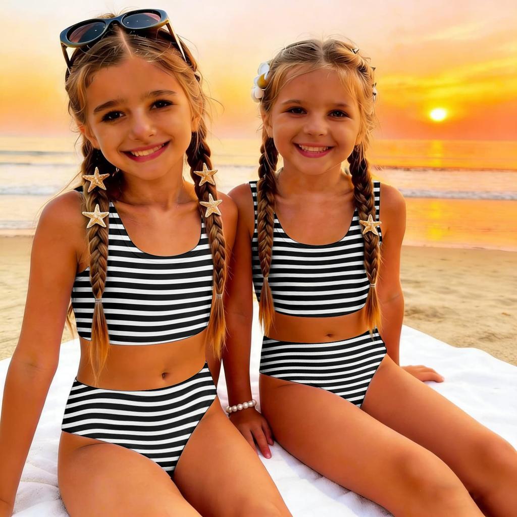 Dívčí dvoudílný plavkový set Bikini Letní ležérní tílko a kalhotky Pruhovaný potisk Plavky pro děti na pláž a k bazénu