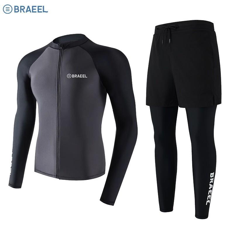 Mens UV Protection Rash Guard Set Long Sleeve Surfing Diving Suit With Shorts Or Pants Snorkeling Swimming Water Sports
