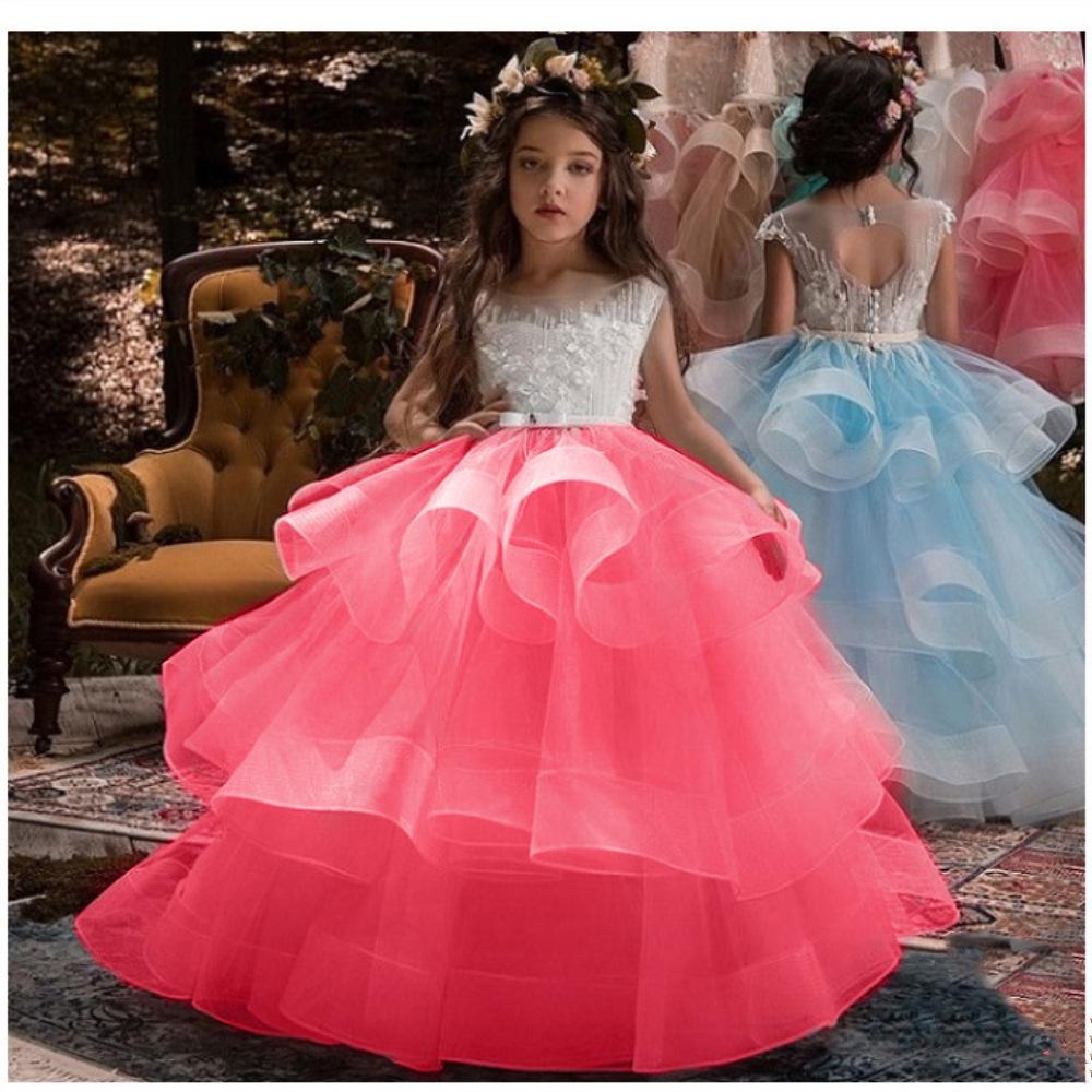 European and American Princess Flower Girl Dress - Long Patchwork Design for Children