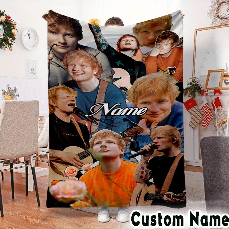 Custom Name Ed Sheeran music Throws Blanket Flannel Blankets for Couch Bed Gifts for Men Women Picnic blanket Christmas fan gifts