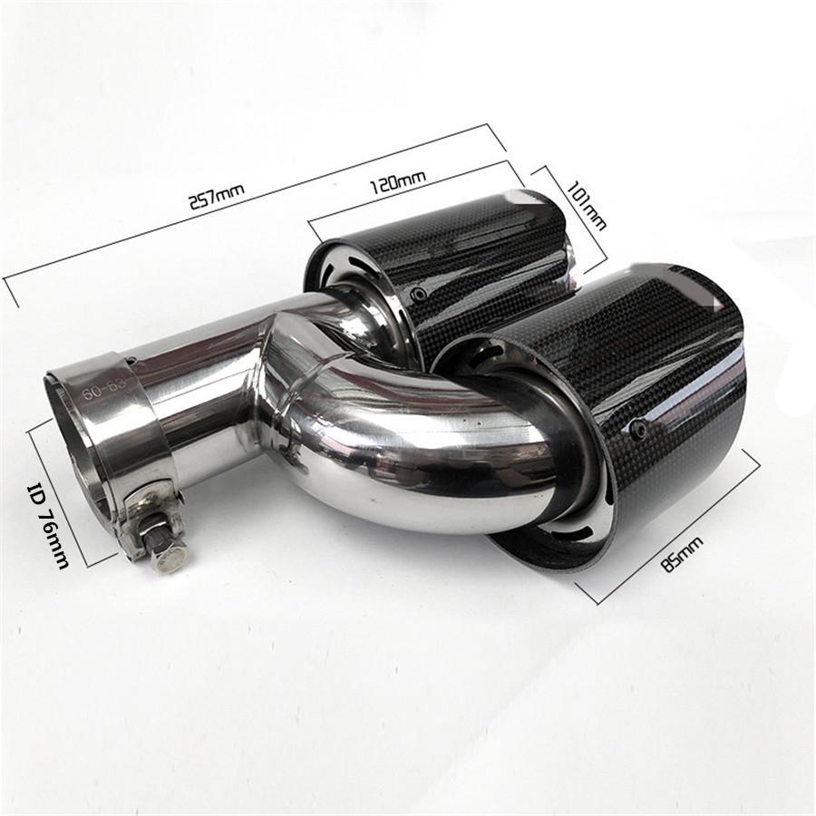 Universal Pair Glossy 100% Real Carbon Fiber ID:3.0" 76mm OD:4.0" 101mm Car SUV Dual Pipe LEFT + Right Exhaust Pipe Tail Muffler Tip